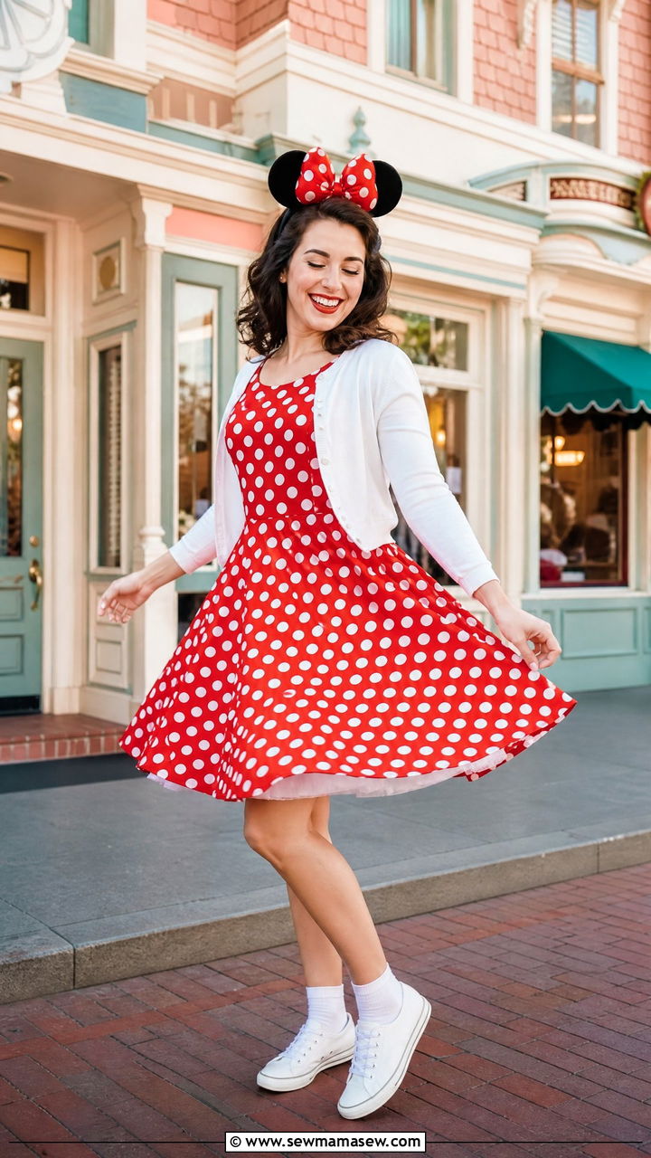 Minnie Mouse Polka Dot Dress and Bow Ears Outfit - 40 What to wear in Disneyland