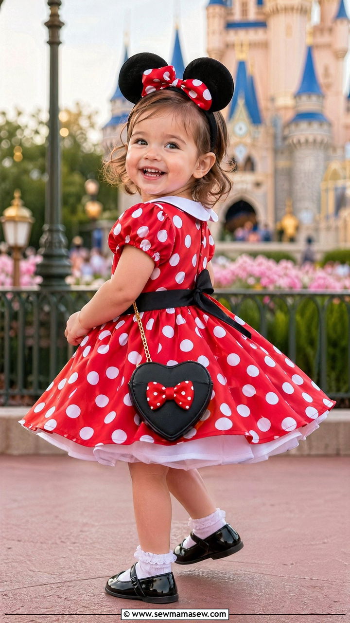 Minnie Mouse Polka Dot Dress and Bow Headband - 35 Disney outfit ideas for toddlers