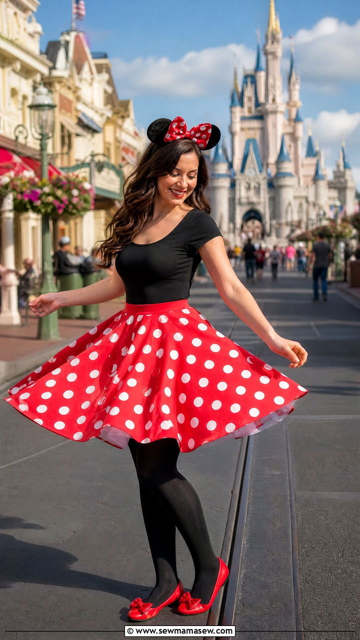 Minnie Mouse Polka Dot Skirt With Black Top - 40 Disney World outfit ideas