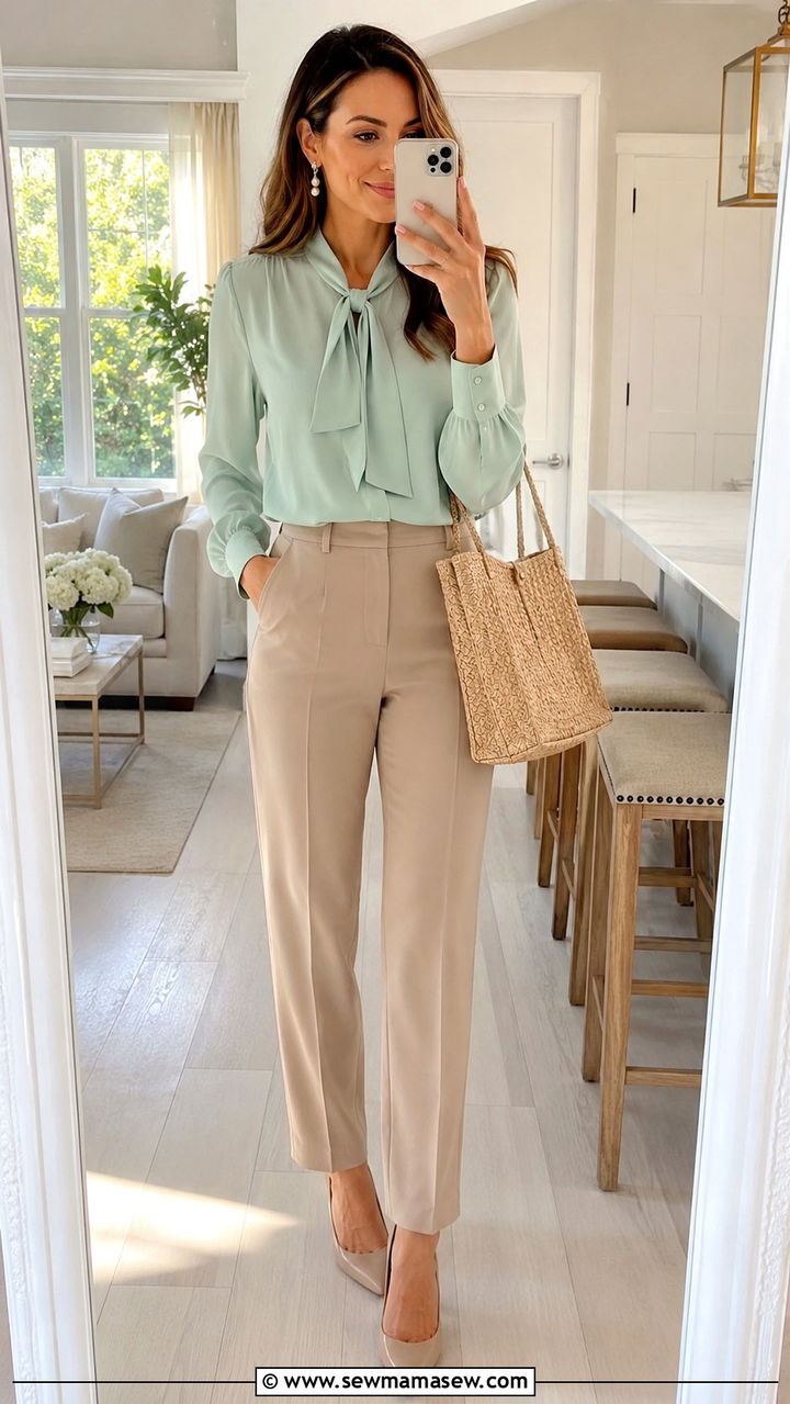 Mint Blouse With Beige Trousers - 25 Reporter outfit ideas