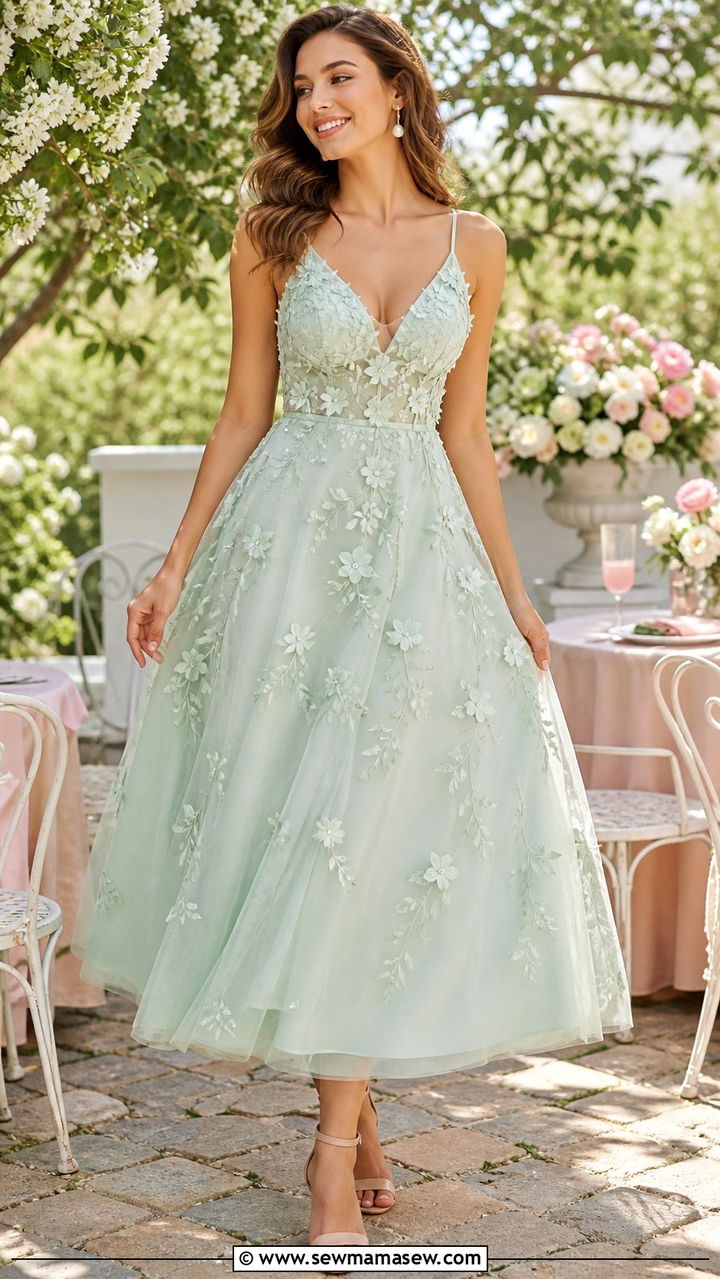 Mint Green A Line Prom Dress With Floral Applique - 40 Prom dress ideas