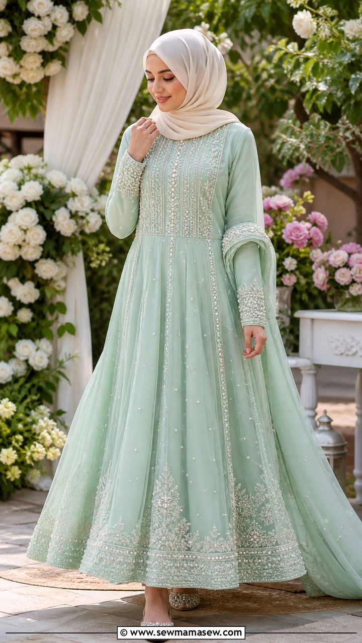 Mint Green Anarkali With Pearl Accents - 40 Eid outfit ideas for women