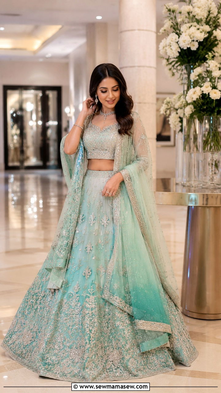 Mint Green And Silver Two Tone Lehenga - 25 Modest outfit ideas for Walima