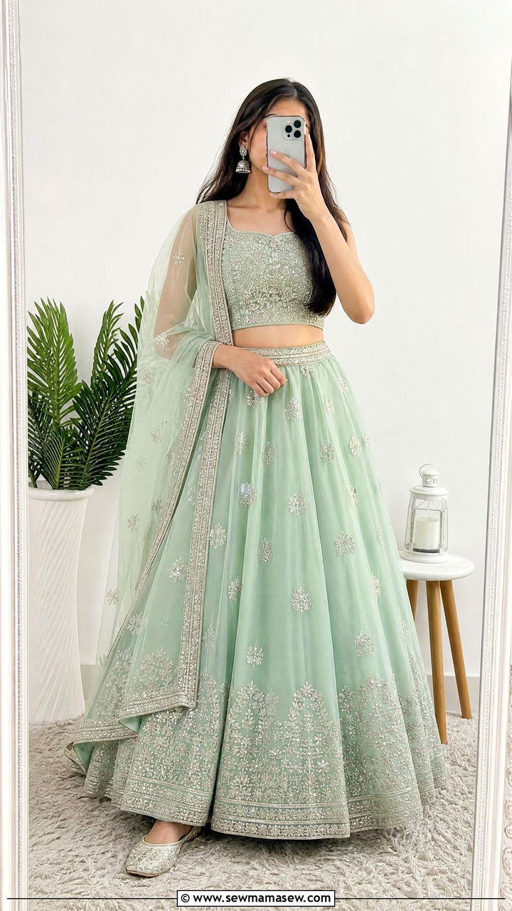 Mint Green Lehenga Choli With Dupatta - 30 Eid outfits for girls