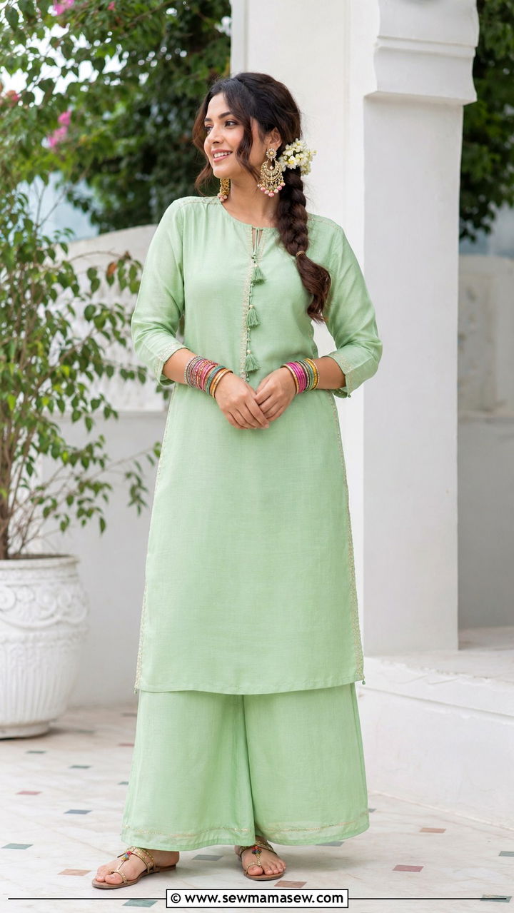 Mint Green Palazzo Kurta Set with Tassels - 25 Wedding guest outfit ideas Mehndi ceremony