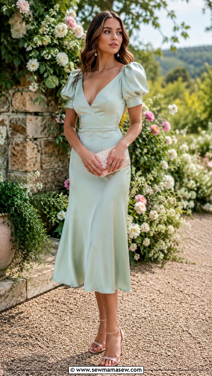 Mint Green Satin Midi Dress with Pearl Accessories Outfit - 25 Mint green outfit ideas 2026