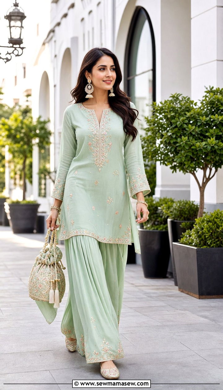 Mint Green Sharara Set With Jhumkas - 25 Eid outfit ideas for women 2026