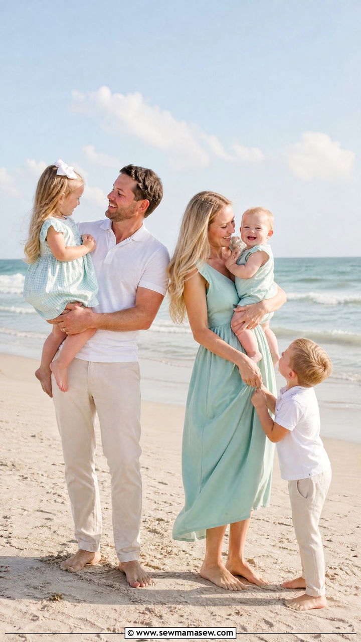 Mint Green and Cream Family Beach Outfit - 30 Family beach photo outfit ideas