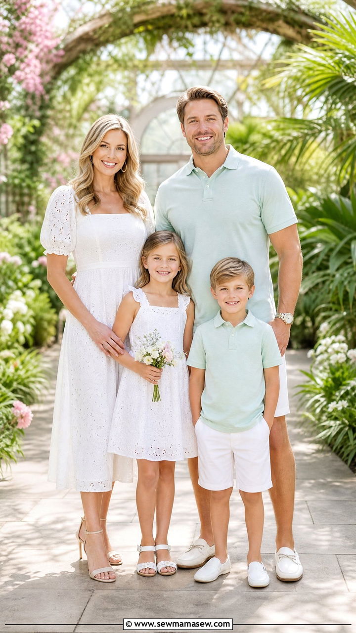 Mint Green and White Fresh Family Style - 25 Family spring photo outfit ideas