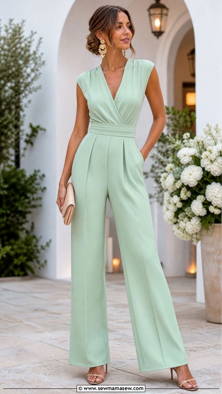 Mint green jumpsuit with nude heels - 35 Mint green outfit ideas