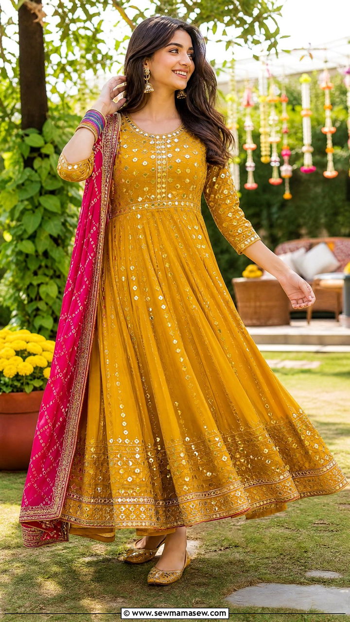 Mirror Work Anarkali Suit - 30 Eid outfits for girls