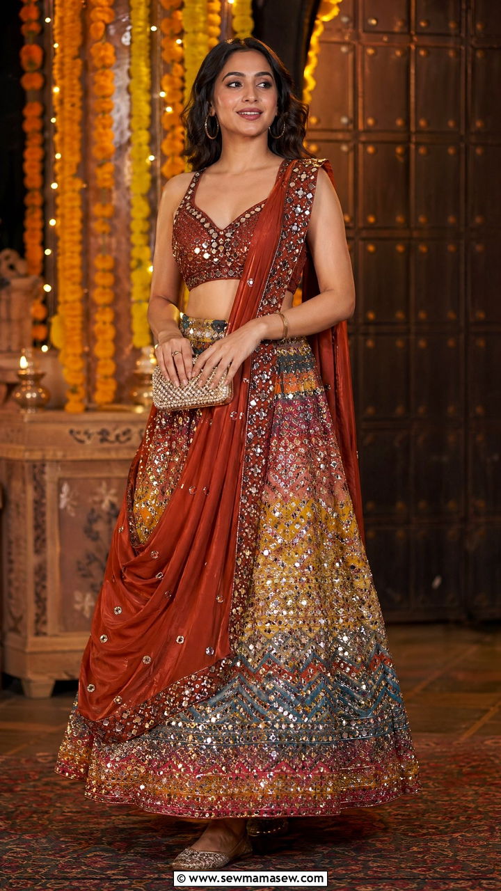 Mirror Work Lehenga Choli - 35 Diwali outfit ideas