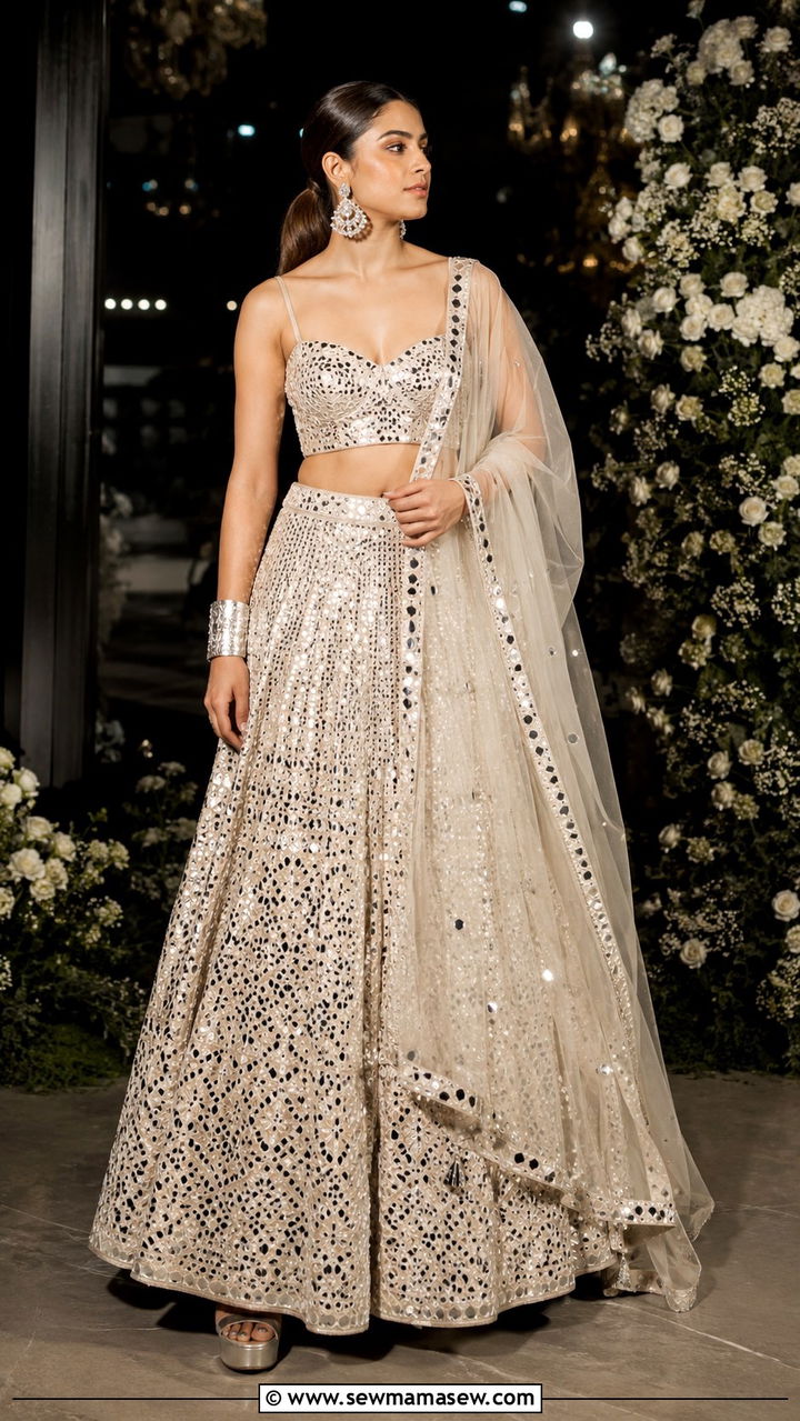 Mirror Work Lehenga For Reception - 20 Wedding guest outfit ideas Indian wedding