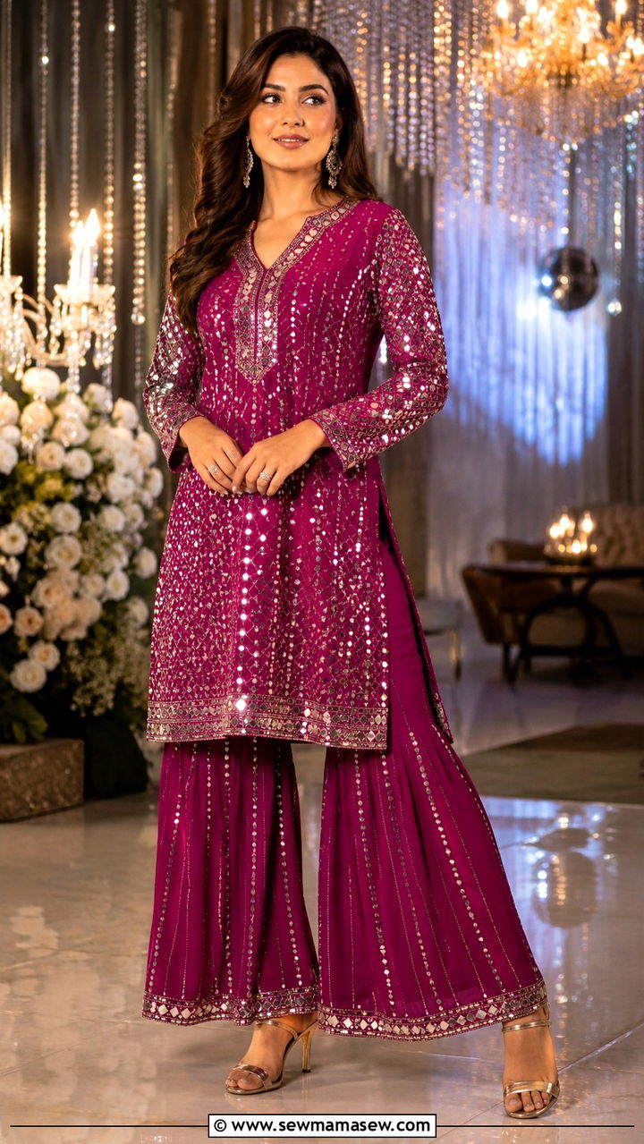 Mirror Work Palazzo Matching Set - 30 Palazzo pants matching set outfit ideas