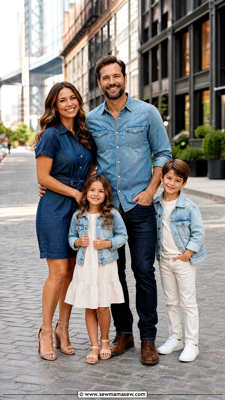 Mixed Denim Washes Coordinated Summer Family Photo Outfits - 30 summer family photoshoot outfit ideas