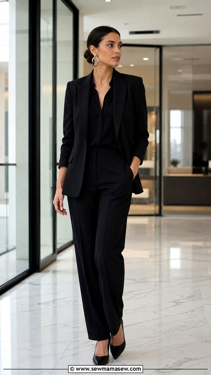 Mixed Metal Minimalist Earrings With Black Blazer And Trousers - 30 Statement earrings outfit ideas