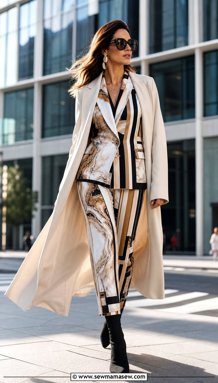 Mixed Print Matching Set With A Solid Color Coat - 25 classy maximalist outfits