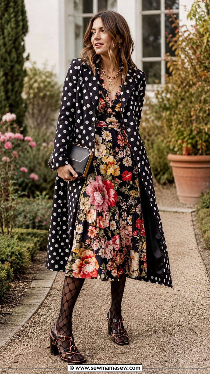 Mixed Prints Ensemble With Polka Dots And Florals - 30 maximalist outfits ideas