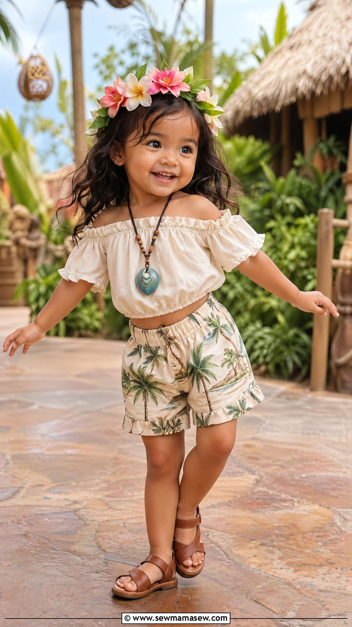 Moana Island Inspired Outfit With Tropical Prints - 35 Disney outfit ideas for toddlers