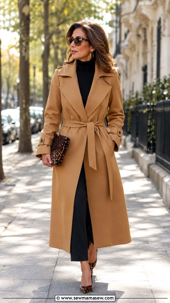 Mob Wife Camel Trench Coat With Leopard Print Accessories - 25 Mob wife outfits for women over 40
