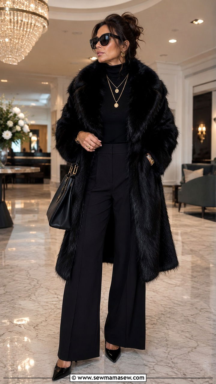 Mob Wife Faux Fur Coat And All Black Outfit - 25 Mob wife outfits for women over 40