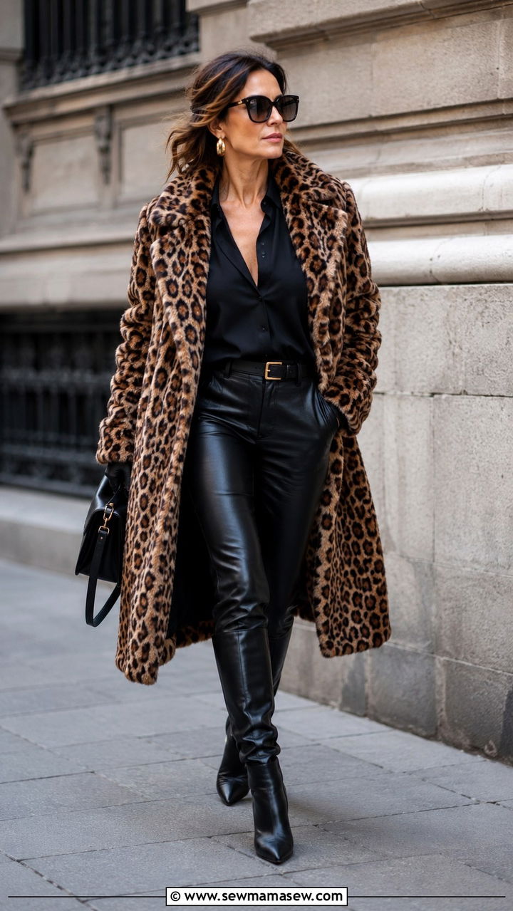 Mob Wife Leopard Print Coat With Leather Trousers - 25 Mob wife outfits for women over 40