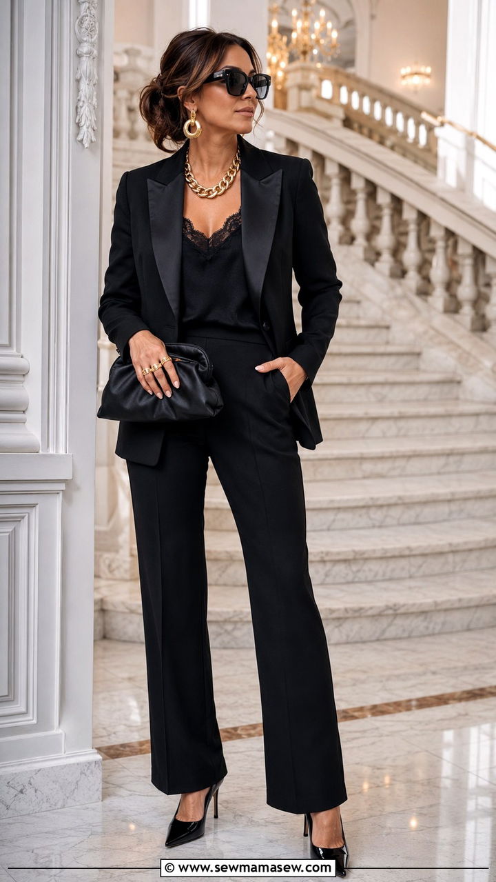Mob Wife Tailored Suit With Gold Accessories - 25 Mob wife outfits for women over 40