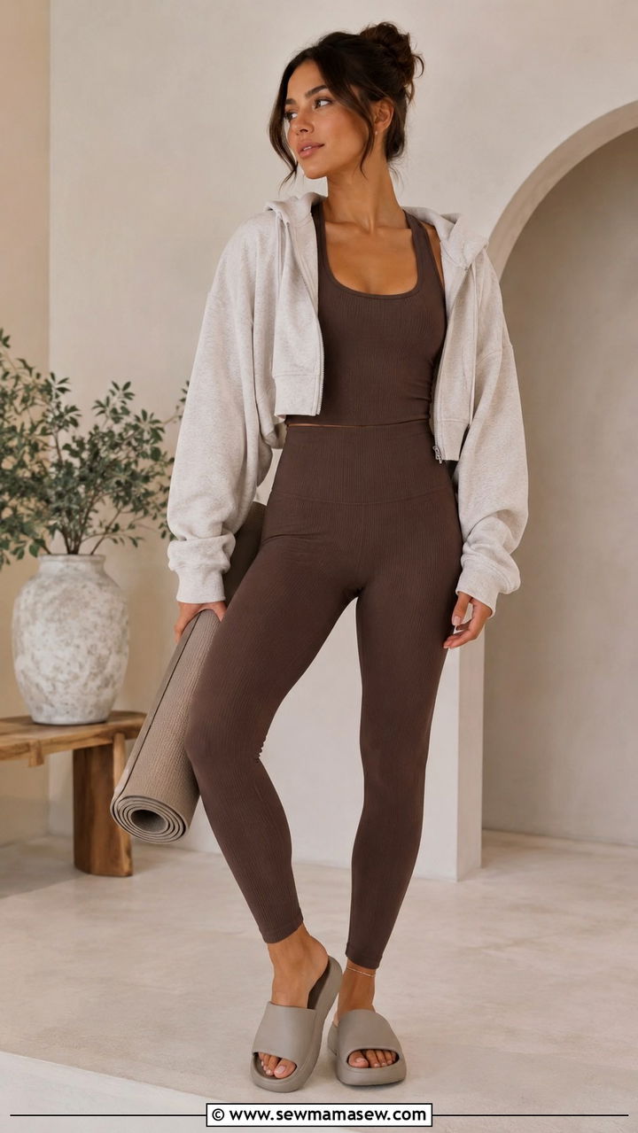 Mocha Brown High Waist Leggings with Sculpting Tank - 25 Yoga outfit ideas 2026