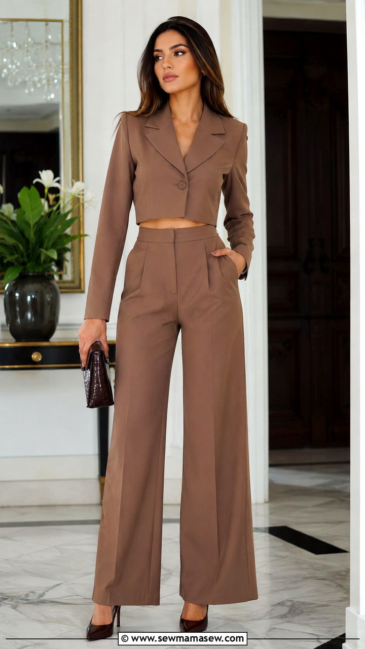 Mocha Co Ord Set With Cropped Blazer - 30 Monochromatic brown outfits