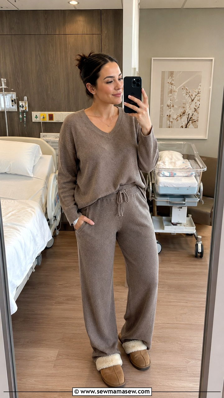 Mocha Knit Lounge Set Coming Home Outfit - 20 Maternity outfit ideas going home from hospital