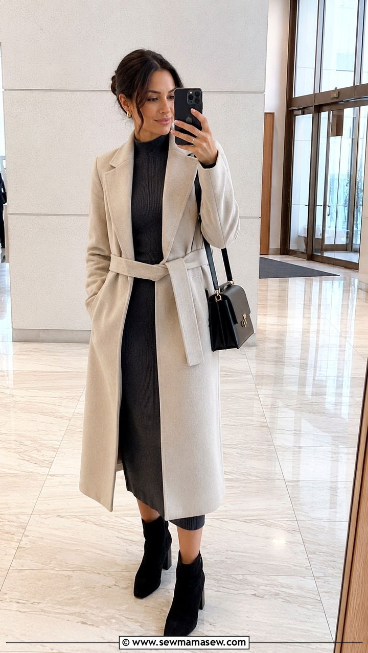 Mock Neck Dress with Ankle Boots Outfit - 30 Networking event outfit ideas