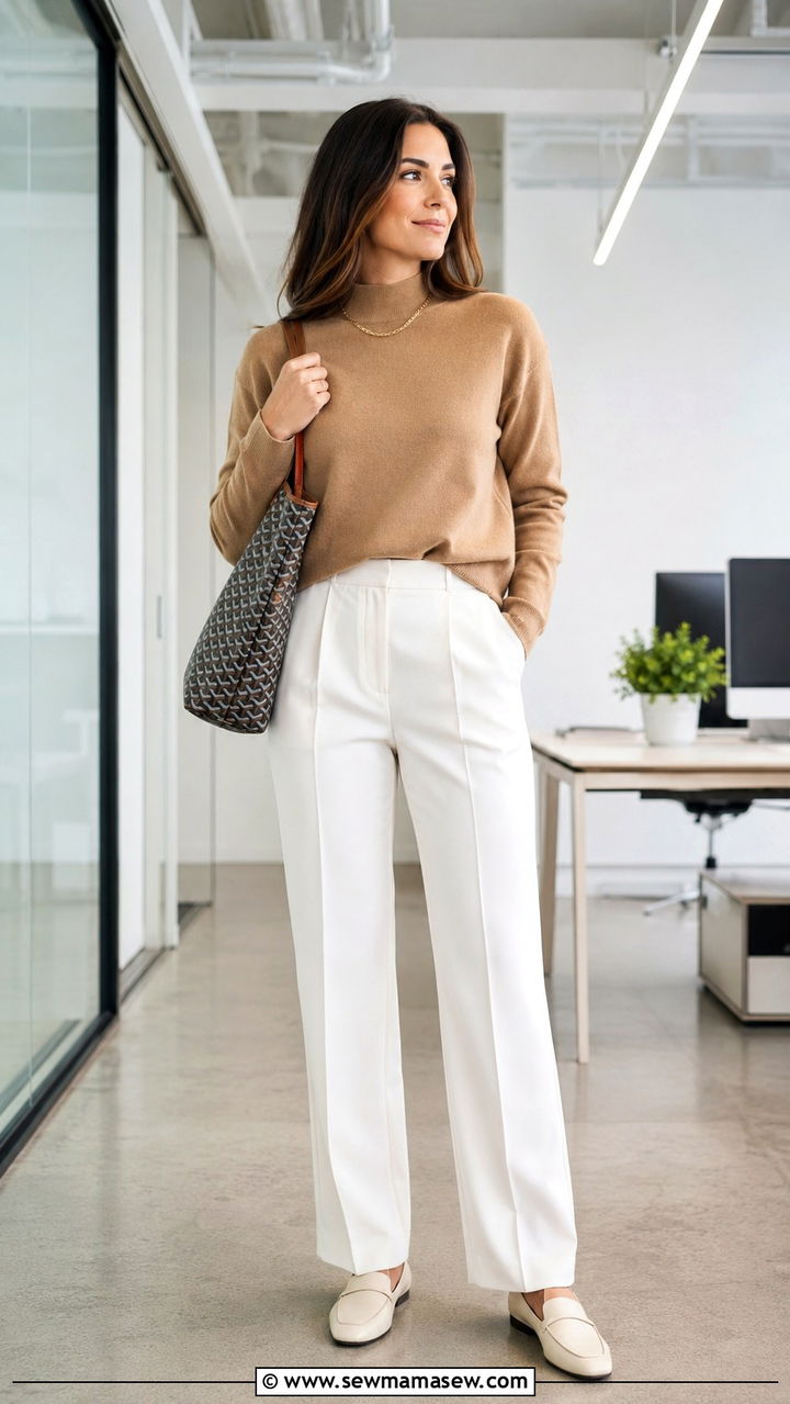 Mock Neck Sweater With White Pleated Trousers Outfit Light Academia - 30 casual light academia outfits