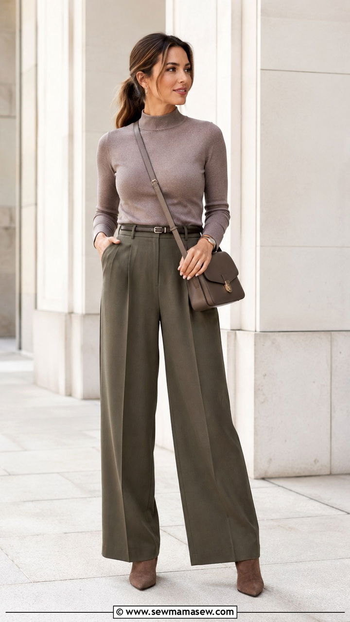 Mock Neck Sweater With Wide Leg Pants - 25 Wide leg pants outfit ideas with a sweater