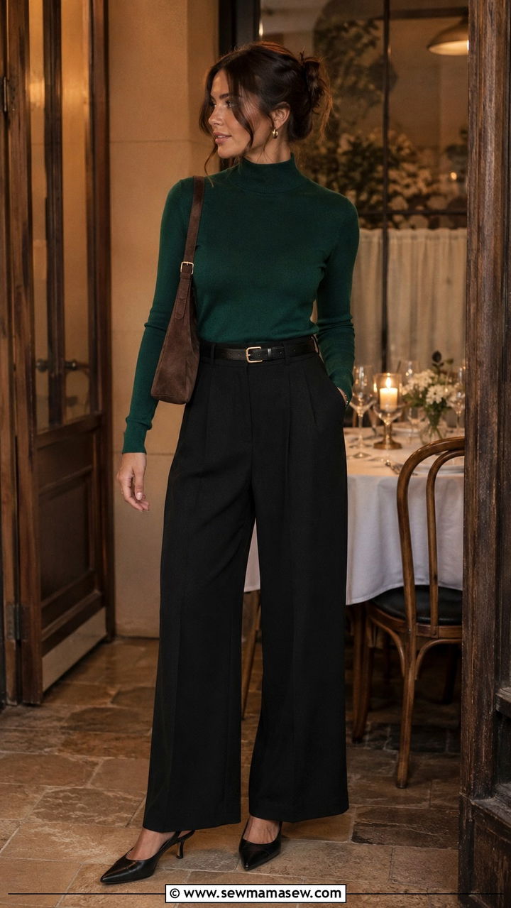 Mock Neck Sweater With Wide Leg Trousers - 25 Wide leg trousers outfit ideas with a sweater