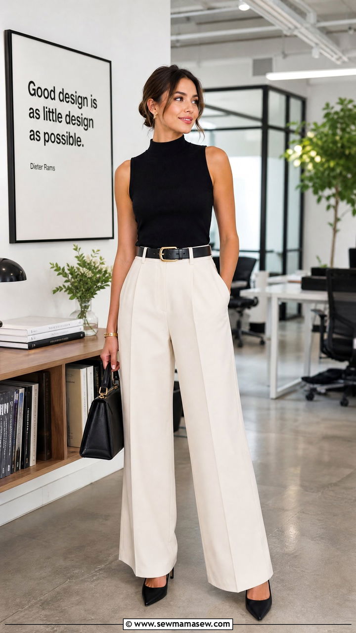 Mock Neck Top With Wide Leg Pants - 25 Sales meeting outfit ideas
