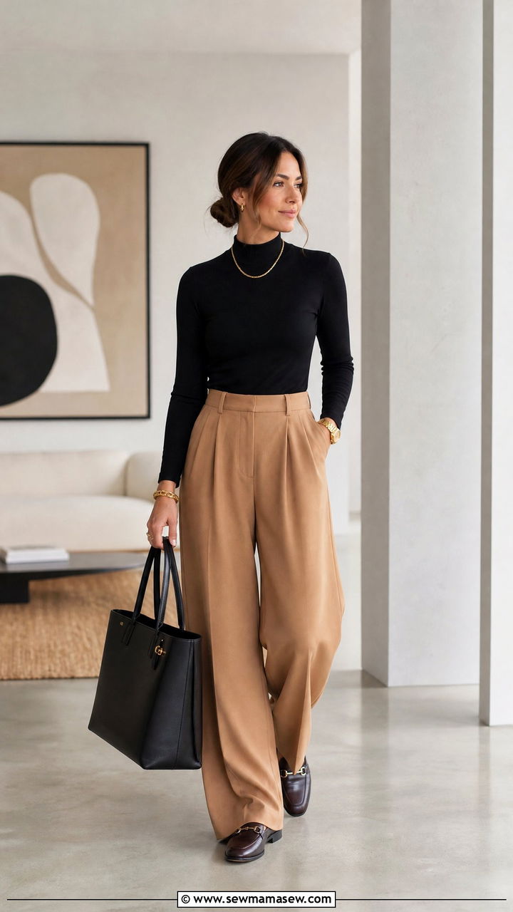 Mock Neck Top and High Waist Trousers - 30 family photo outfits for women