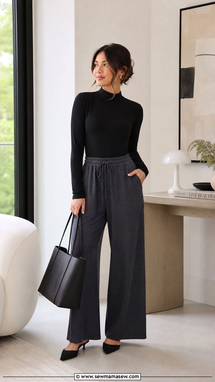 Mock Neck Top and Wide Leg Lounge Pants Petite - 25 Loungewear outfit ideas petite