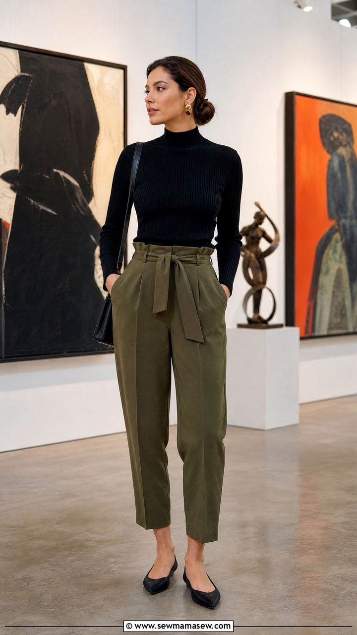 Mock neck top with paperbag pants - 30 Elevated casual outfit ideas for women over 50