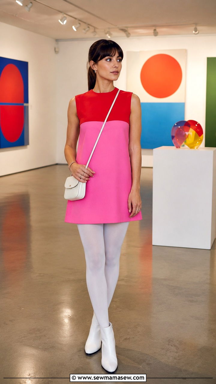Mod color block mini dress with ankle boots outfit - 25 Mid century modern outfit ideas