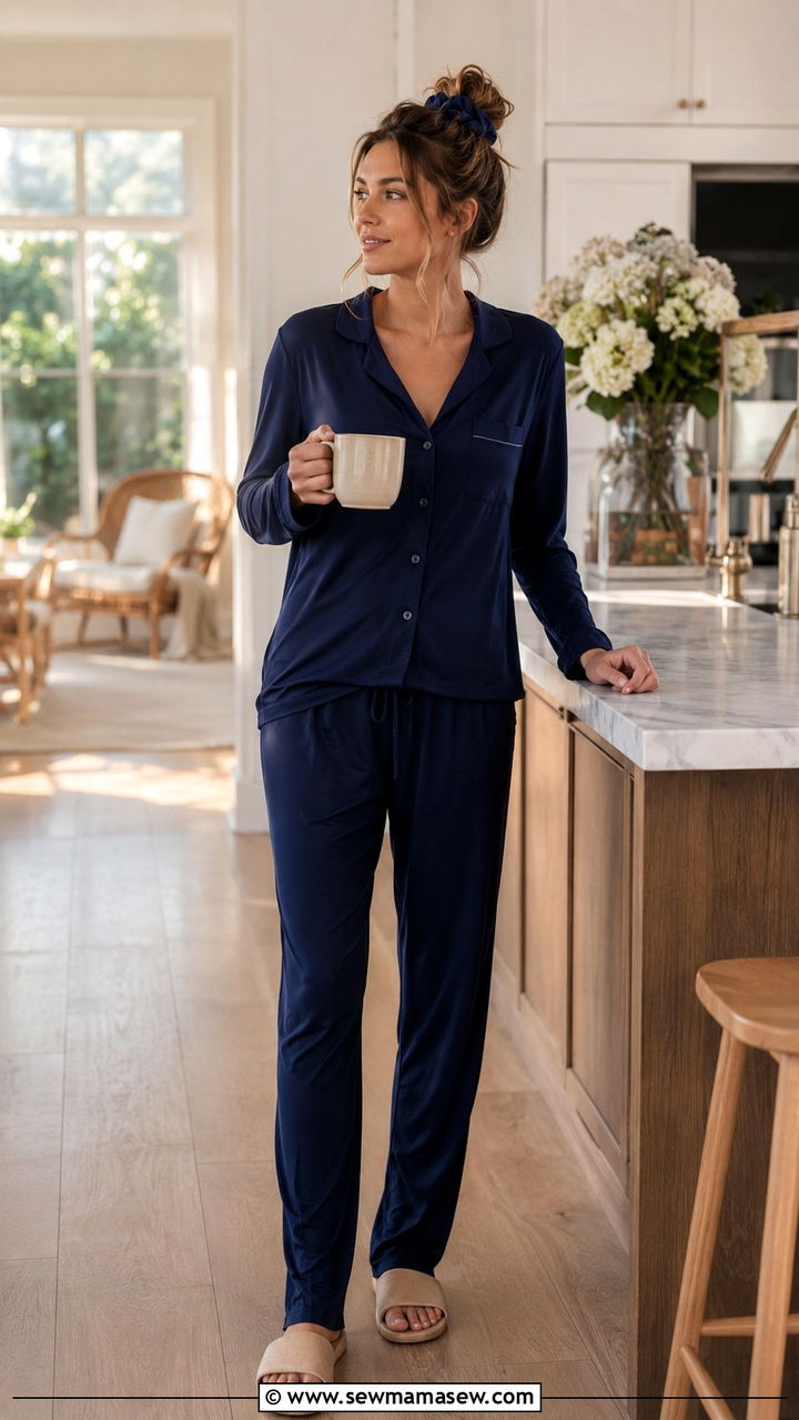 Modal pajama set with slides - 30 Loungewear outfit ideas for weekend