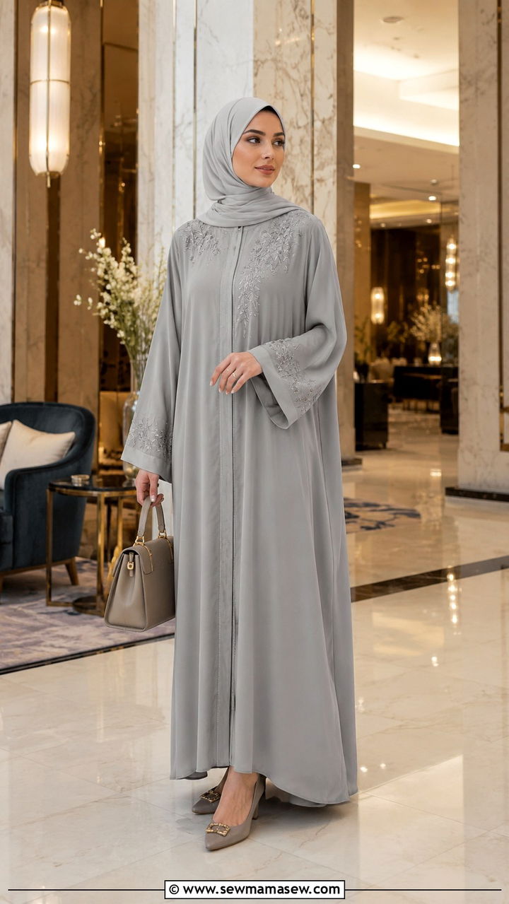 Modern Abaya With Structured Handbag And Block Heels - 30 Modest travel outfit ideas