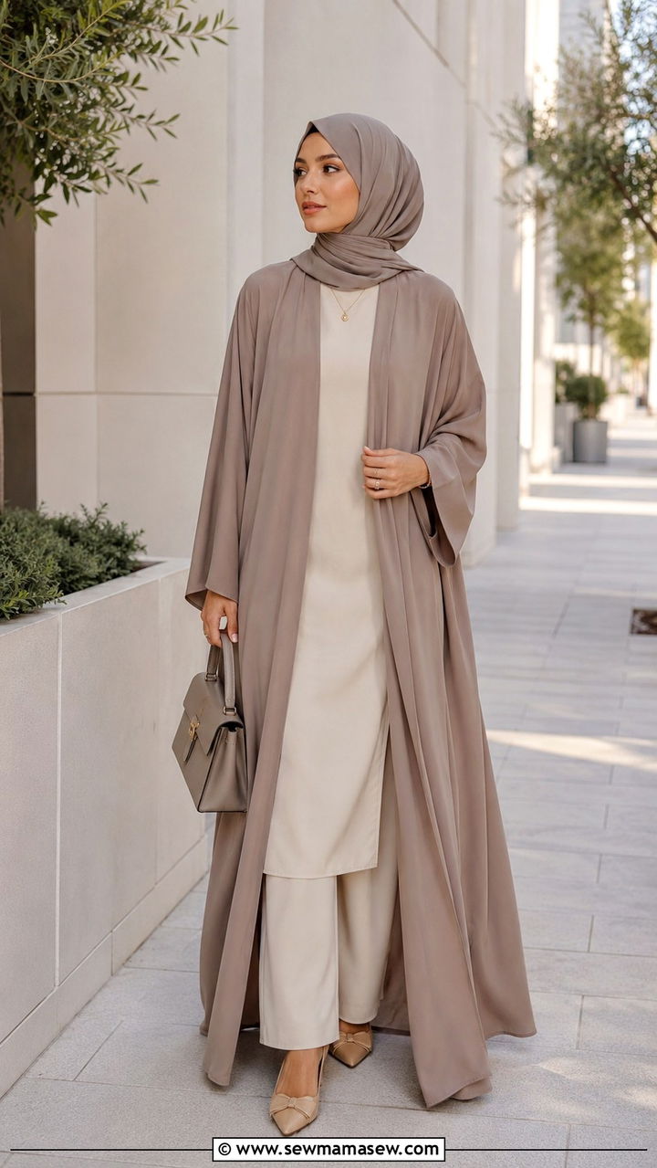Modern Abaya With Wide Leg Trousers - 30 Ramadan outfit ideas modest
