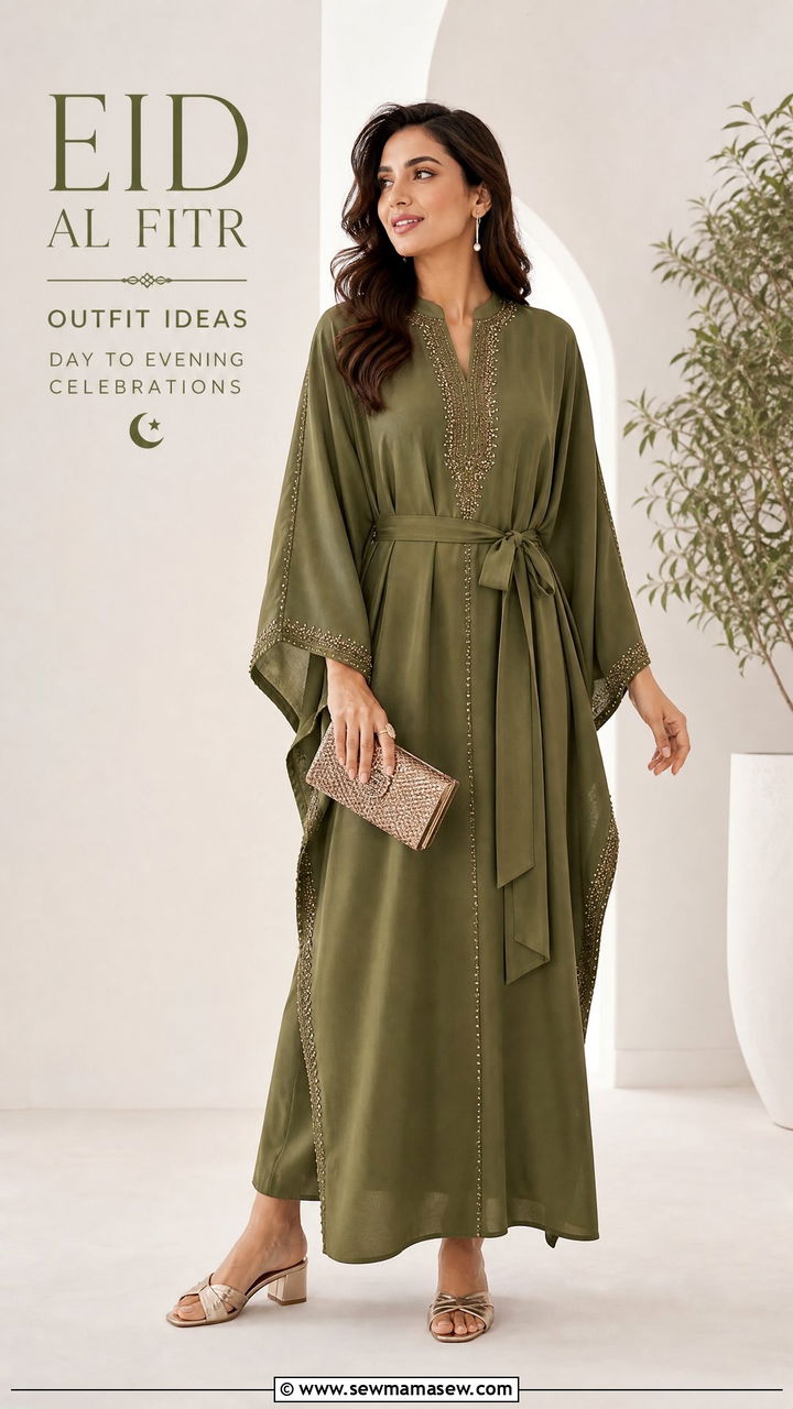 Modern Kaftan with Structured Belt - 30 Eid al Fitr outfit ideas
