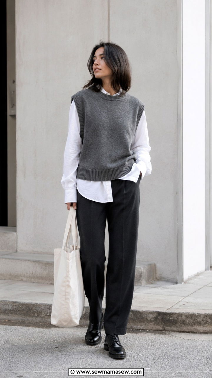Modern Uniform Crisp Button Down and Knit Vest Outfit - 25 2026 outfits ideas