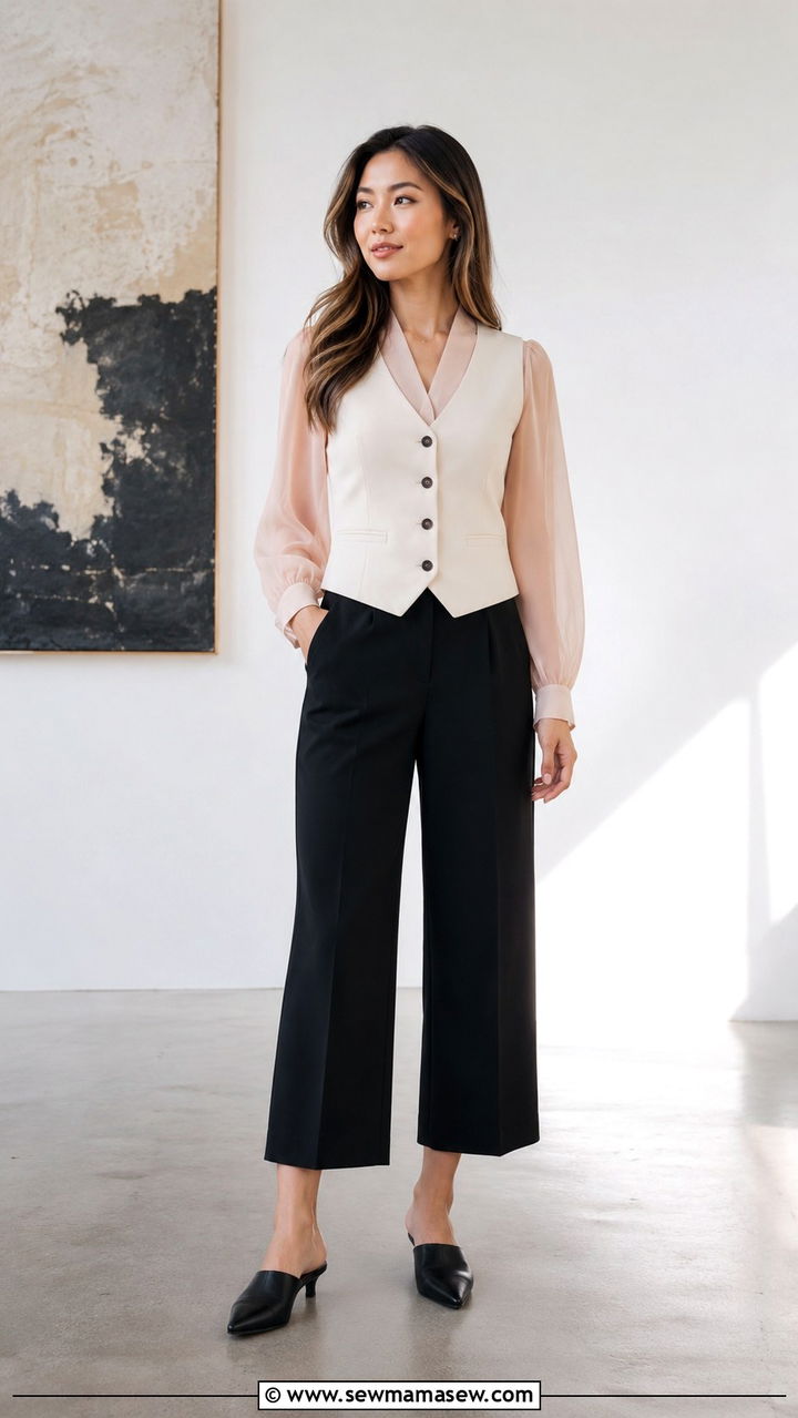 Modern vest and blouse layering - 25 Virtual presentation outfit ideas