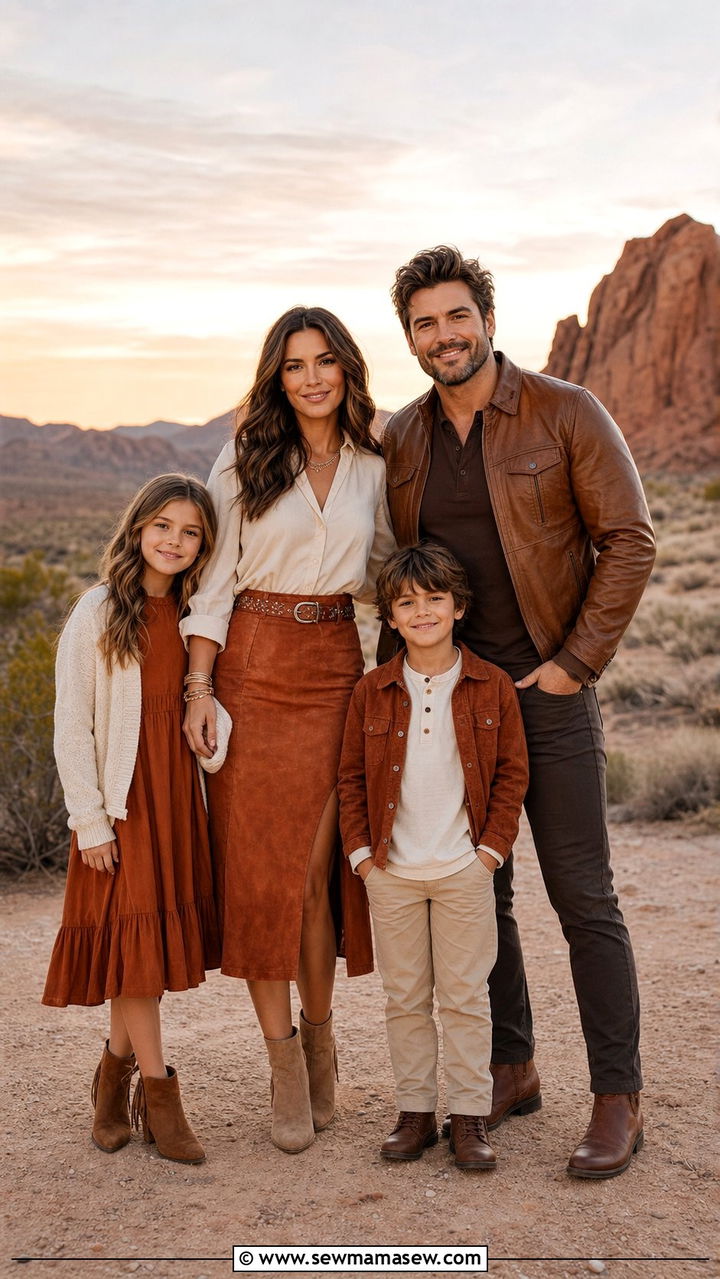 Modern western warm tones family photo outfit - 25 family photo outfits 2026