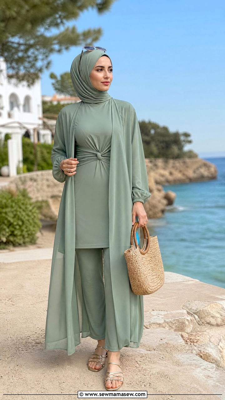 Modest Burkini Set With Flowy Chiffon Cover Up - 25 Full coverage swimsuit outfit ideas