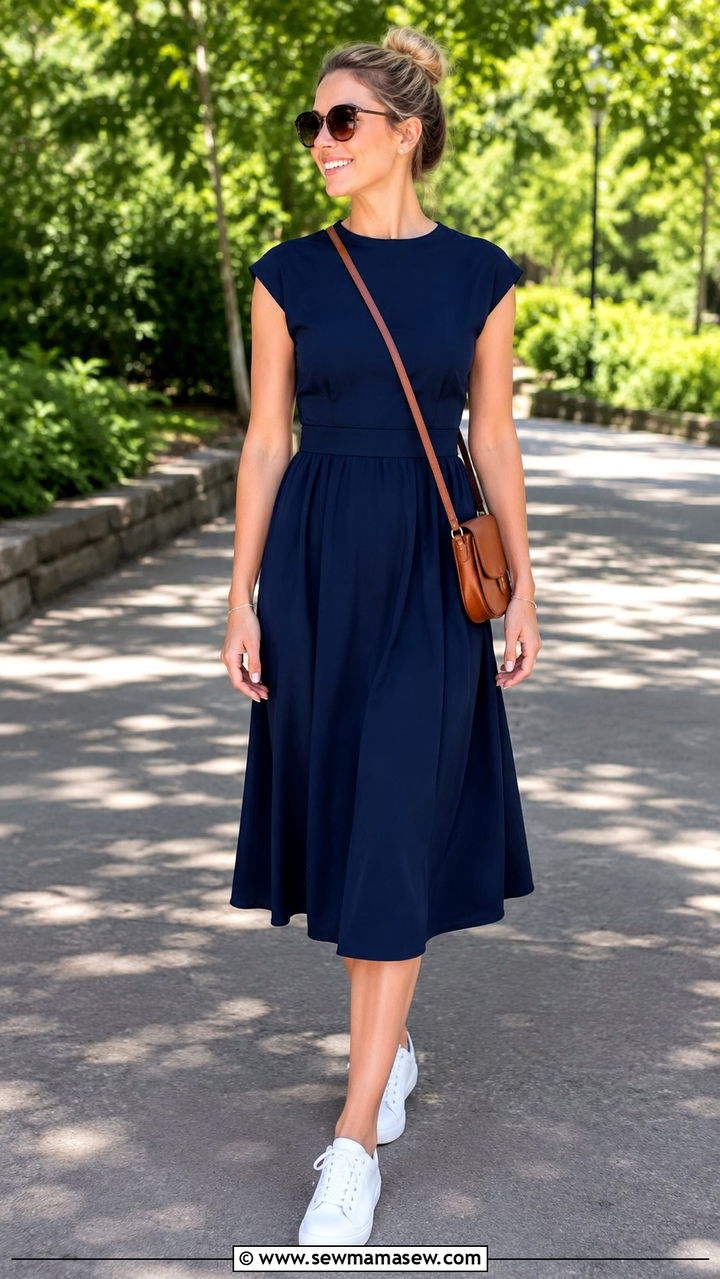 Modest Cap Sleeve Dress With Sneakers - 30 Modest outfit ideas minimalist