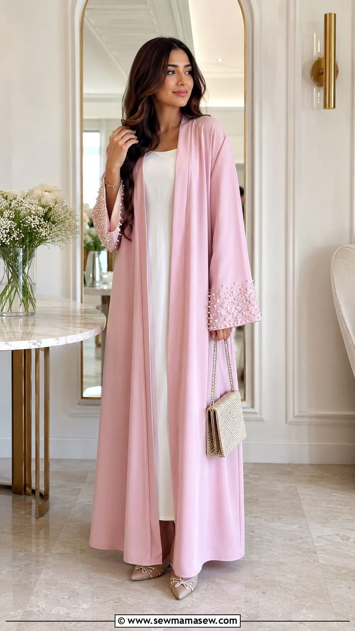 Modest Eid Abaya With Pearl Details - 30 Modest Eid outfit ideas