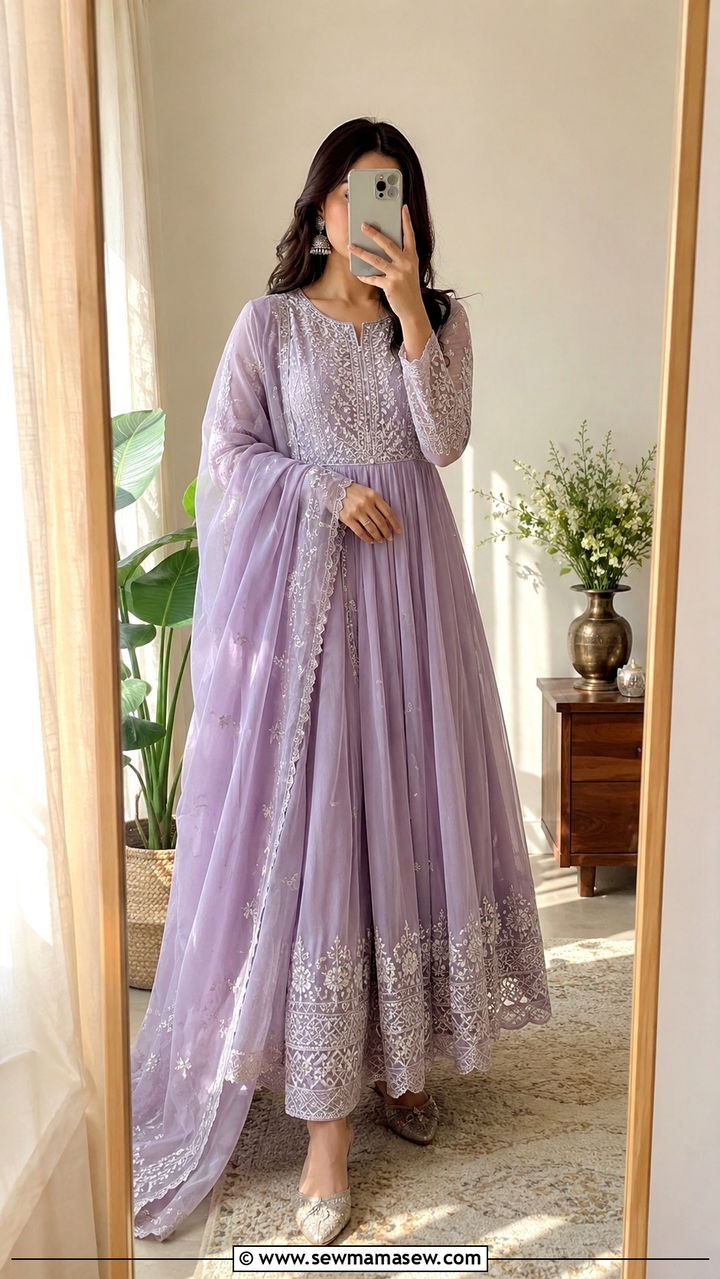 Modest Eid Anarkali With Chiffon Dupatta - 30 Modest Eid outfit ideas